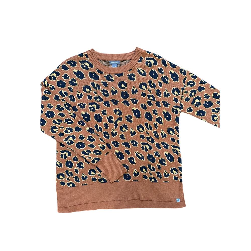 Eddie Bauer Leopard Cheetah Print Knit Sweater Women's Medium